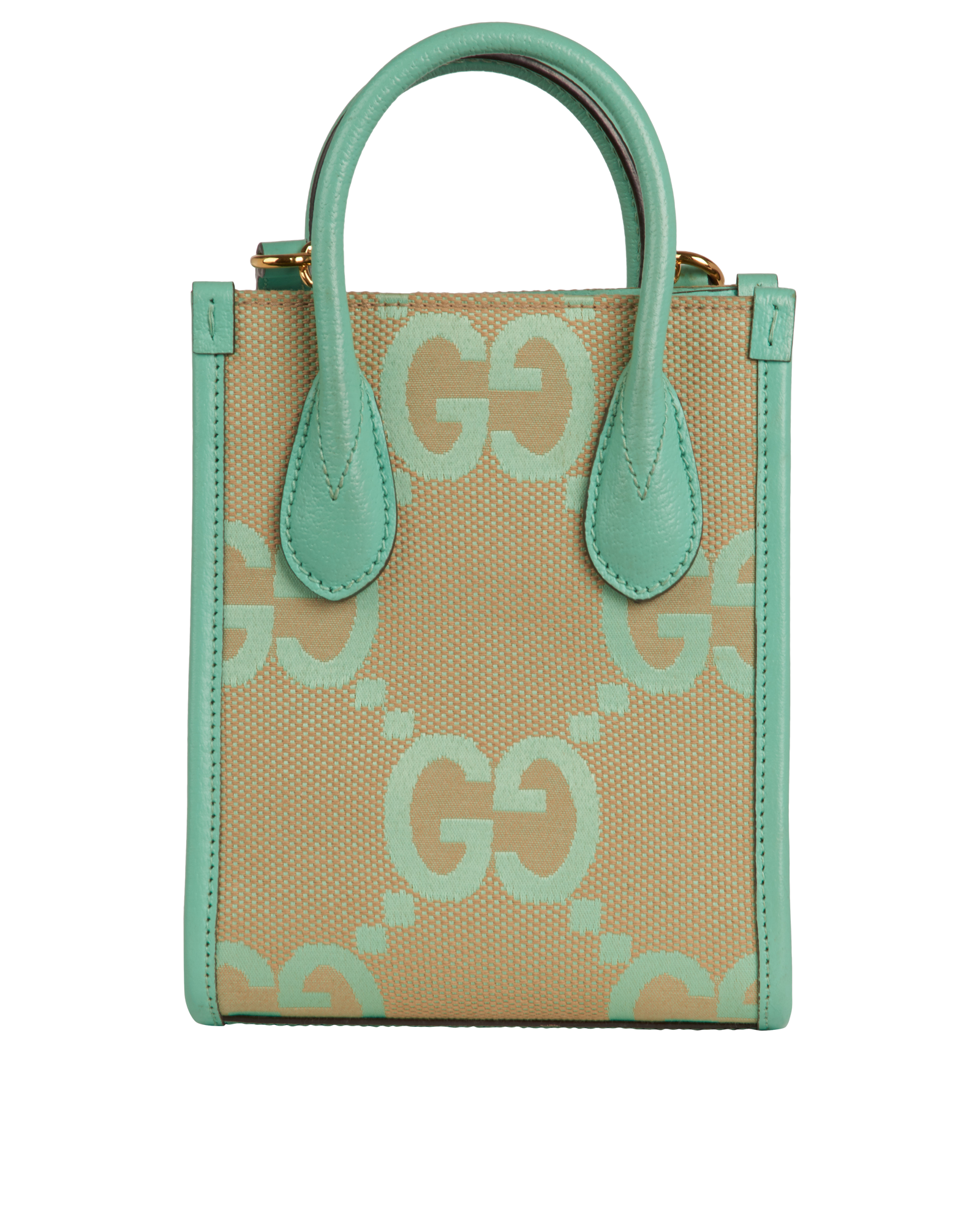 Mini Top Handle, &pound;510, Handbags, Cream/Green, Canvas/Leather, Back view